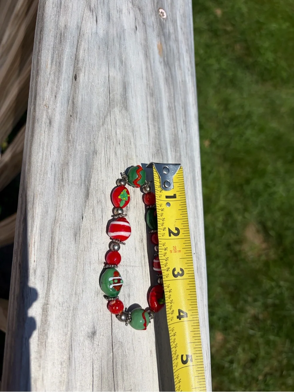 Christmas Stocking Candy Cane Tree  Jewelry Glass Beads Bracelet Stretchy